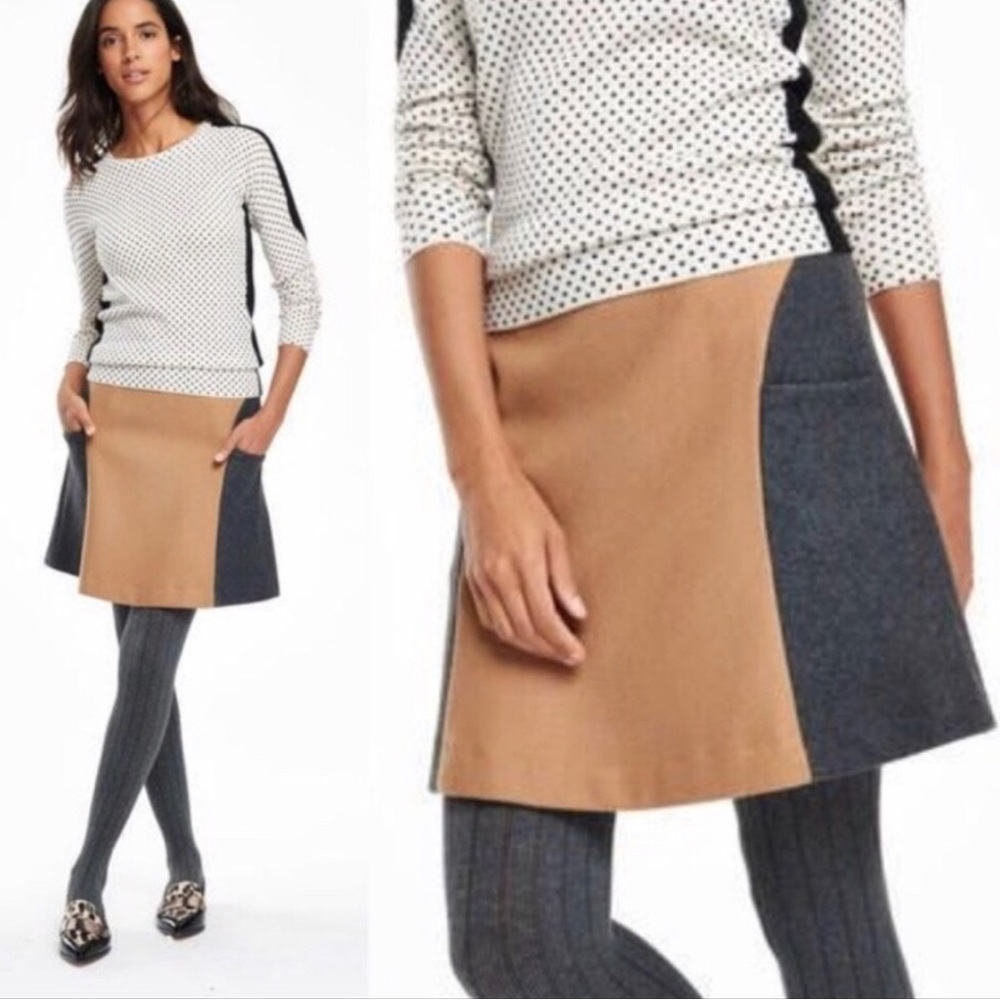 Boden Freya Color Block Charcoal & Camel Wool A-Line Mini Skirt 12R